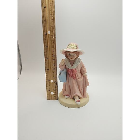 Vintage HOMCO #1488 Girl in Pink Dress & Hat with Purse Porcelain Figurine 5.5" - Picture 3 of 8